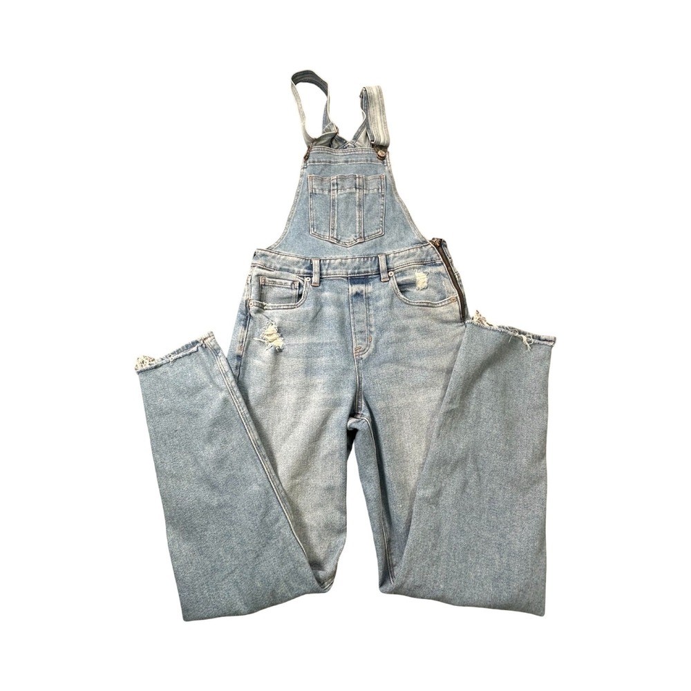 American Eagle Mom Overall Women 4 Light Distressed Denim